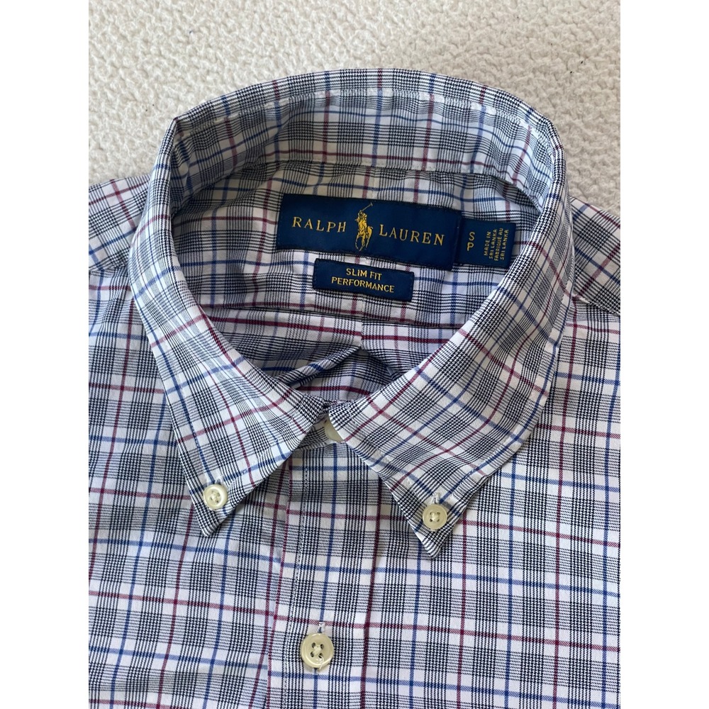 Ralph Lauren Mens Small Button Down Shirt Blue Plaid Slim Fit Performance Preppy - Picture 7 of 16